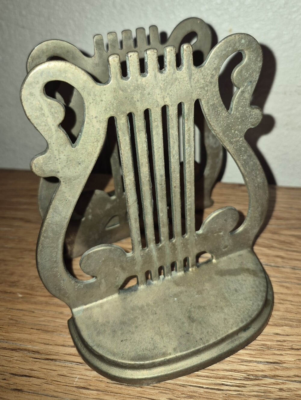 Vintage Solid Brass Harp Book Ends Musical Symbol Pair Staff Stand Bookends